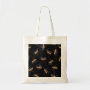 Bolsa Tote Flores castanhas, fundo preto sem costura.