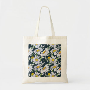 Bolsa Tote Flores Chamomila: Cor Azul Escura Da Água.