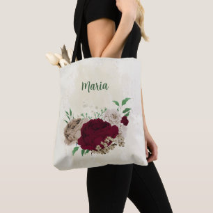 Bolsa Tote flores champanhe bordô