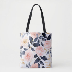 Bolsa Tote Flores Chic Azul Rosa