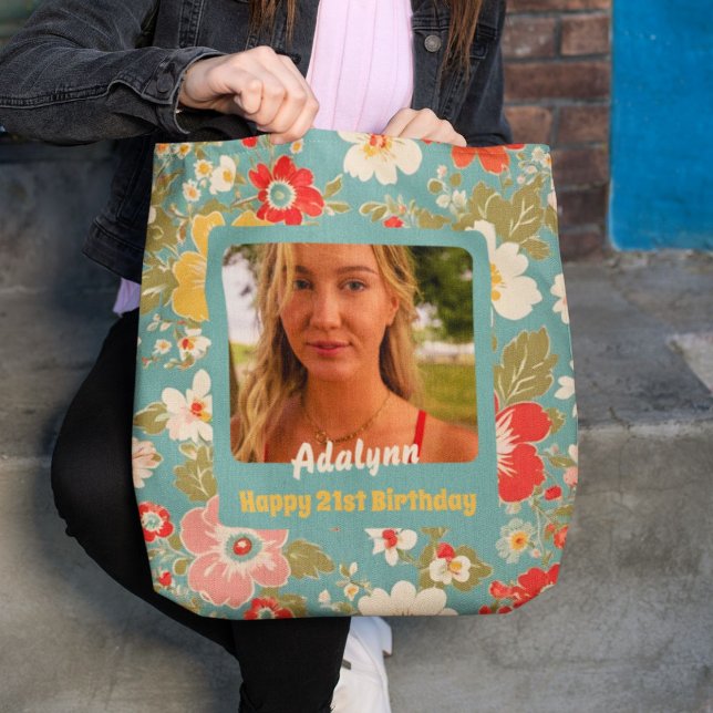 Bolsa Tote Flores Chic Ofertas de Foto para Mulheres de 21 An (Chic Flowers Photo Gifts for 21 Year Old Female)