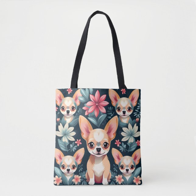 Bolsa Tote Flores Chihuahua Pet (Frente)