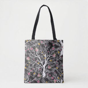 Bolsa Tote Flores Coloridas: Árvore Negra Sem Costura