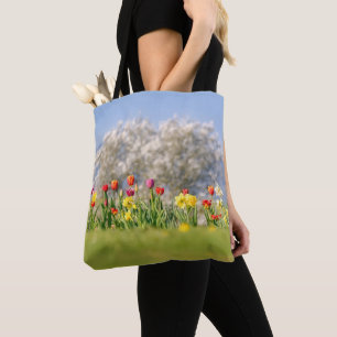 Bolsa Tote Flores Coloridas de primavera com Tulipas e Daffod