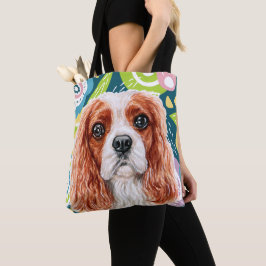 Bolsa Tote Flores Coloridas do Rei Bastante Charles Spaniel