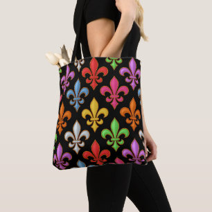 Bolsa Tote Flores Coloridas e Negras Fleur-de-lis em Negrito