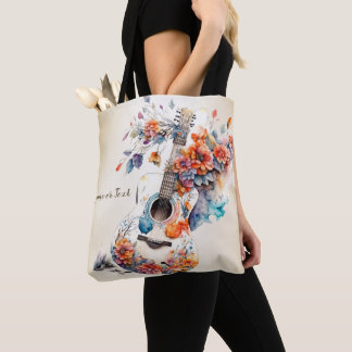 Bolsa Tote Flores Coloridas Guitarra Instrumento Musical Eleg