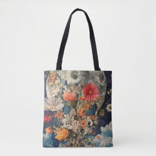 Bolsa Tote Flores Coloridas Sob Lua Cheia