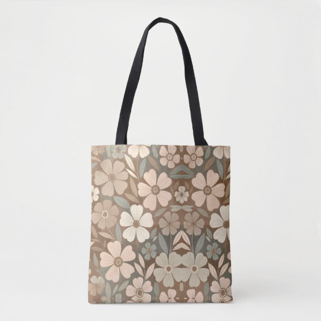 Bolsa Tote Flores Contemporâneas do Folk Desabrocham em Tons  (Frente)