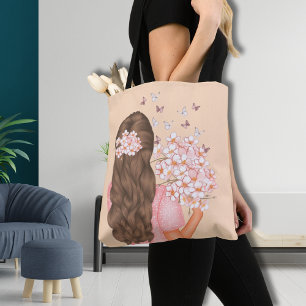 Bolsa Tote Flores Cor de Água Cura Rosa Monograma para ela