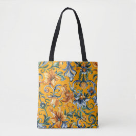 Bolsa Tote Flores cor de laranja vibrantes e design de rolage
