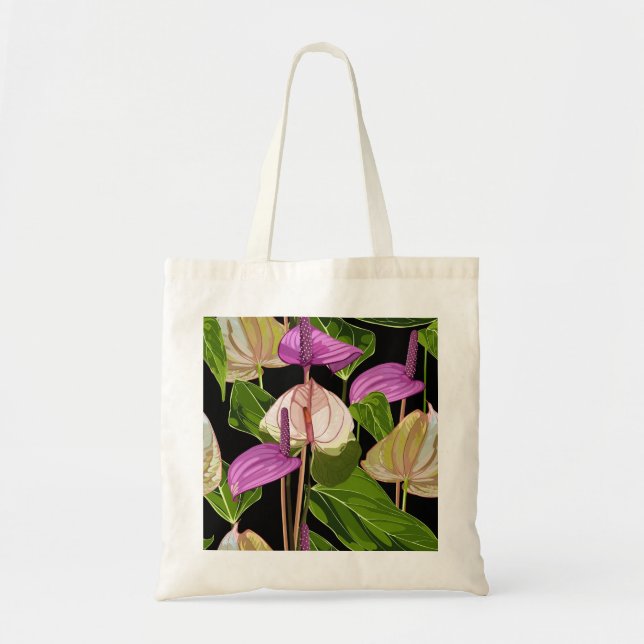 Bolsa Tote Flores cor-de-rosa Anthurium. (Frente)