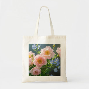 Bolsa Tote Flores cor-de-rosa azul delicadas