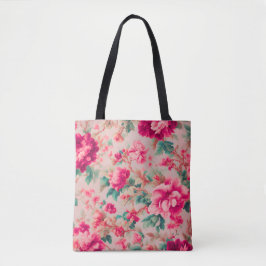 Bolsa Tote Flores Cor-de-Rosa Brilhante Refinadas, Folhas De 