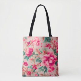 Bolsa Tote Flores Cor-de-Rosa Brilhante Refinadas, Folhas De 