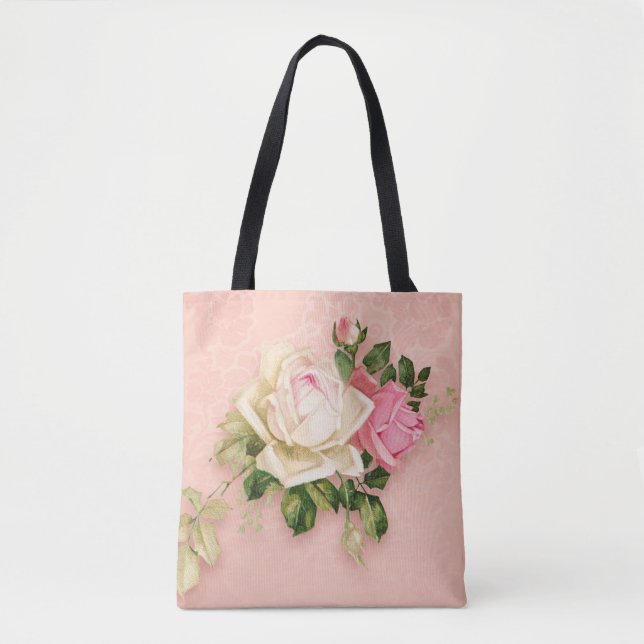 Bolsa Tote Flores cor-de-rosa com Design de Diamond Tiara Pri (Frente)