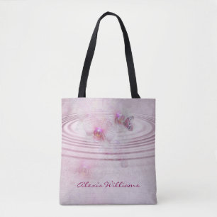 Bolsa Tote flores cor-de-rosa da orquídea com borboleta