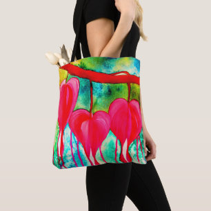 Bolsa Tote Flores cor-de-rosa de néon da arte dos corações