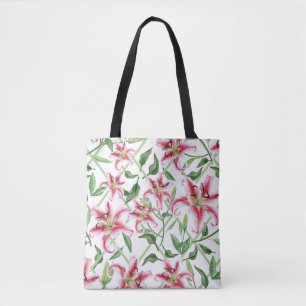 Bolsa Tote Flores cor-de-rosa do lírio - lírios florais do