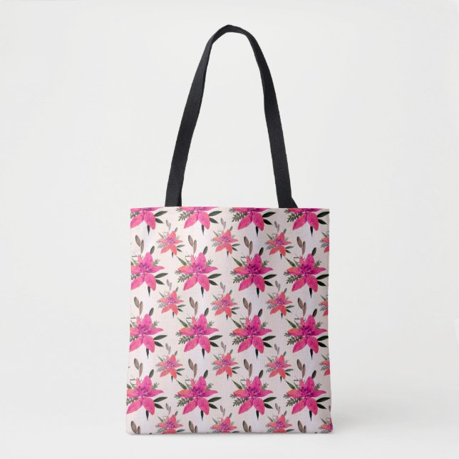 Bolsa Tote Flores Cor-de-Rosa Padrão Floral Design (Frente)