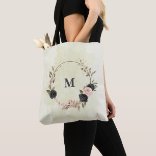 Bolsa Tote flores cor-de-rosa preto