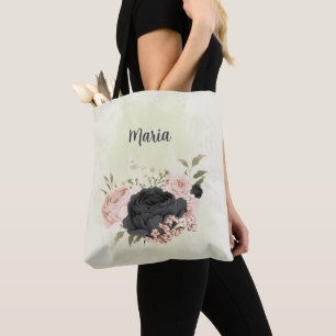 Bolsa Tote flores cor-de-rosa preto