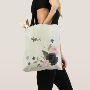 Bolsa Tote flores cor-de-rosa preto