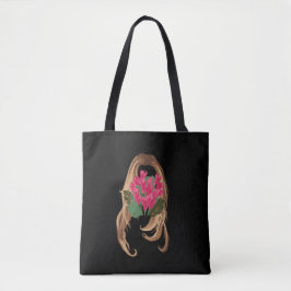 Bolsa Tote Flores Cor-de-Rosa & Rosto de Mulher
