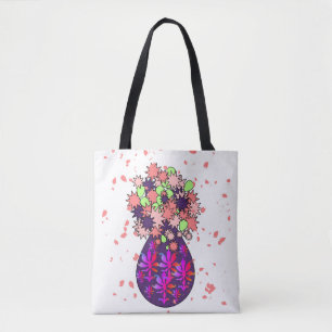Bolsa Tote FLORES CORAIS na sacola ROXA do VASO