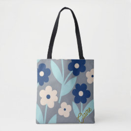 Bolsa Tote Flores Costeiras Calmas | padrão Índigo e Turquesa