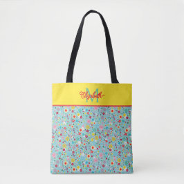 Bolsa Tote Flores da Primavera em Monograma Azul Água