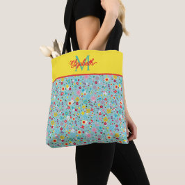 Bolsa Tote Flores da Primavera em Monograma Azul Água