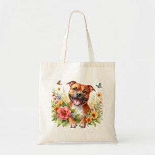 Bolsa Tote Flores da primavera Red Staffordshire Bull Terrier
