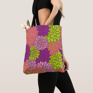 Bolsa Tote Flores Dahlia, Flores Coloridas, Padrão Floral