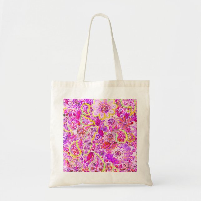 Bolsa Tote Flores-de-abstrato-cor-de-rosa (Frente)