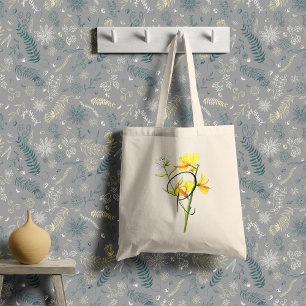 Bolsa Tote Flores de aguarela amarelas com a sua inicial