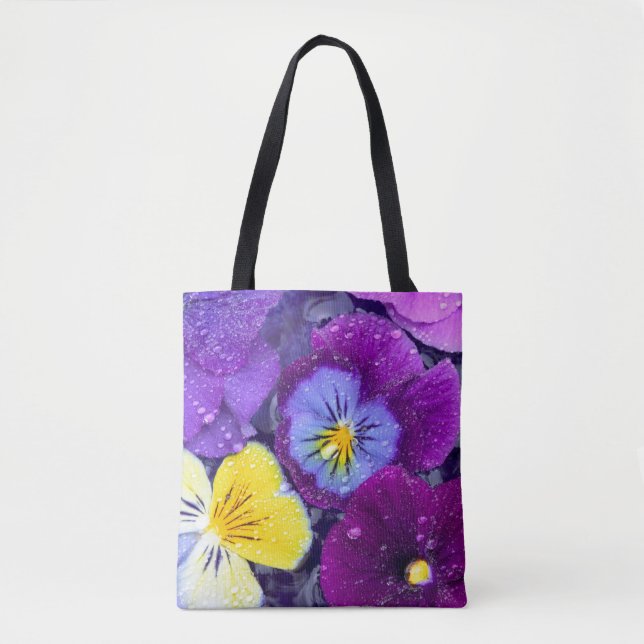 Bolsa Tote Flores de amor-perfeito flutuando em banho de páss (Frente)