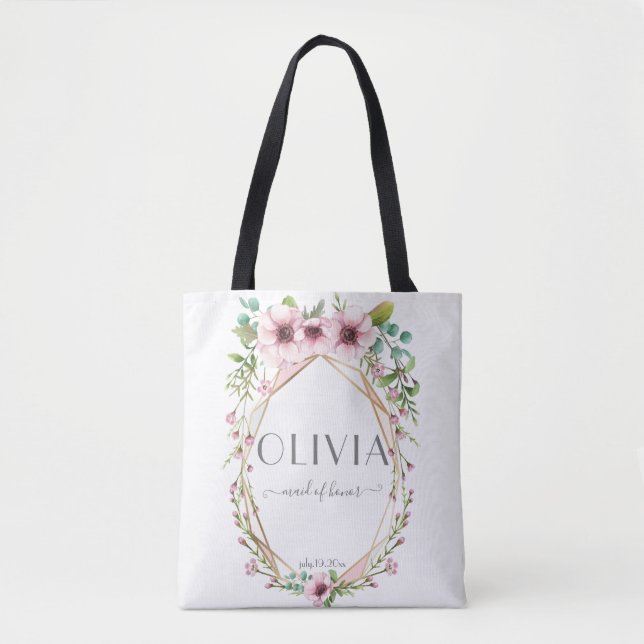 Bolsa Tote Flores de Anêmona Rosa Bonito madrinha de casament (Frente)