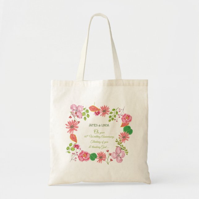 Bolsa Tote Flores de Aniversário de Casamento Religioso de 40 (Frente)