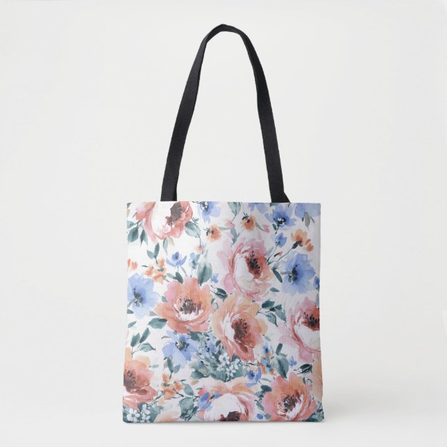Bolsa Tote Flores de aquarela, ilustração uniforme de padrões (Frente)