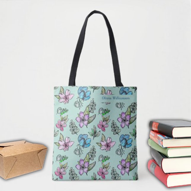 Bolsa Tote Flores de Aquarela Personalizam a Faculdade (Criador carregado)
