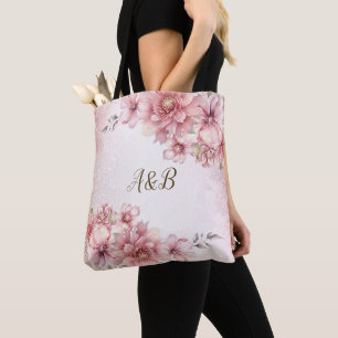 Bolsa Tote Flores de Aquarela Rosa de Festa Brilho Moderno