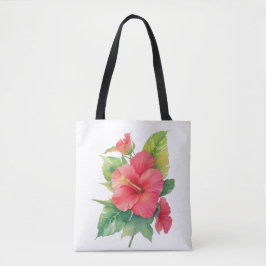 Bolsa Tote Flores de Aquarela Rosa Hibiscus