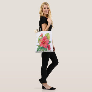 Bolsa Tote Flores de Aquarela Rosa Hibiscus