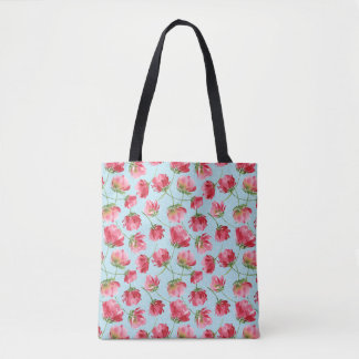 Bolsa Tote Flores de Aquarela Vermelho Carmesim Espalhadas Bo