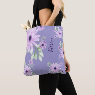 Bolsa Tote Flores de Aquarela Violeta Verde Personalizadas