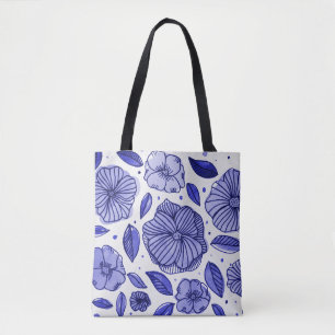 Bolsa Tote Flores de aquarelas e de tinta - paleta azul
