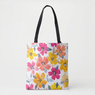 Bolsa Tote Flores De Aquarelas Florais Coloridas