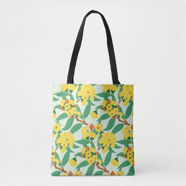 Bolsa Tote Flores de Árvore de Goma Amarela (Frente)