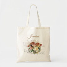 Flores de Ave Marrom Nome Tote Bag